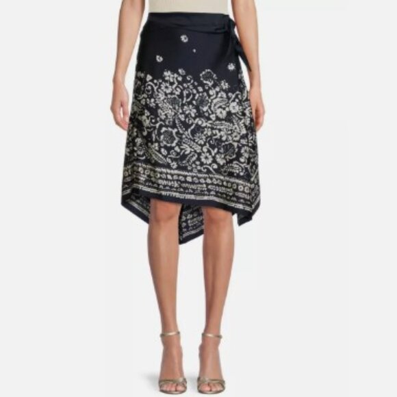 NWT Donna Karan Navy Blue & White Handkerchief Hem Skirt Size 16 A-Line Midi